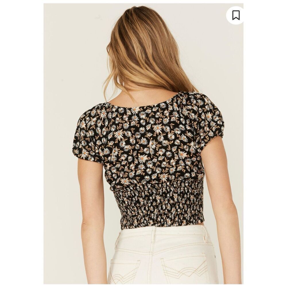 Idyllwind Miranda Lambert Bay Cove Cropped Black Daisy Peasant Blouse sz XXL NWO - Picture 3 of 10
